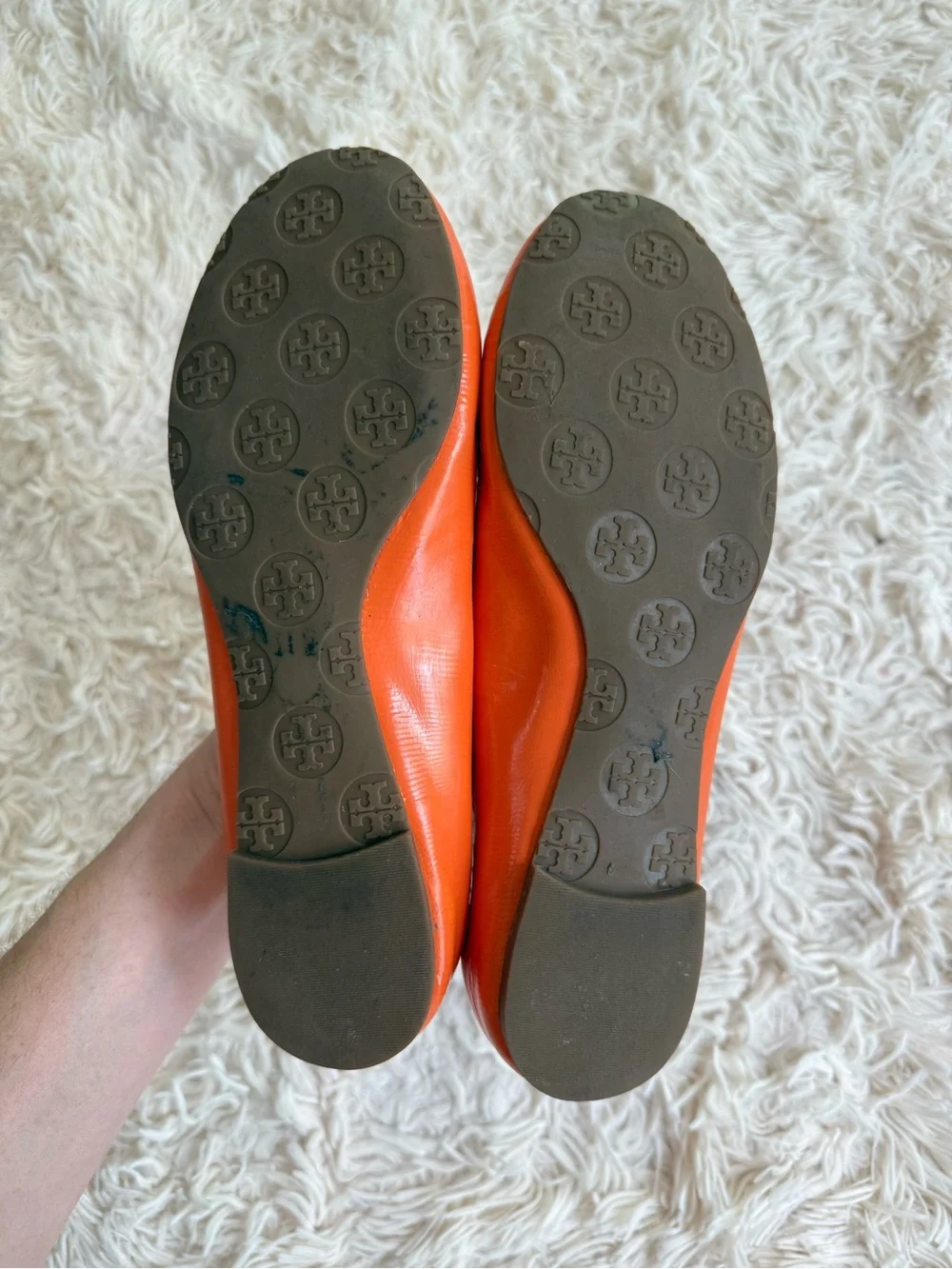 Tory Burch Reva Orange Leather Ballet Flats Size 8